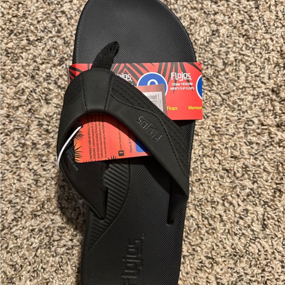Flojos Men’s Black Comfort Flip Flops - Size 9 - Picture 2 of 3